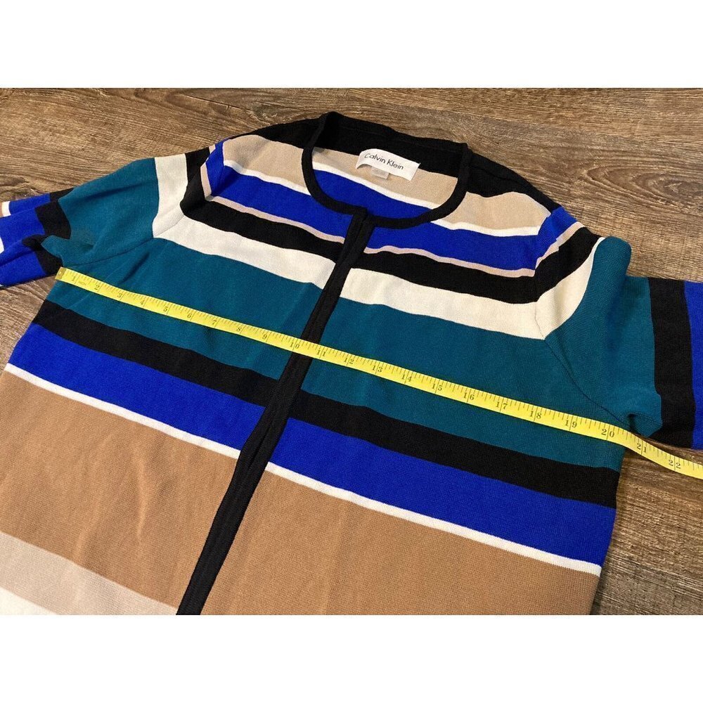 Calvin Klein Women’s Striped Flyaway Topper Jacket Cardigan Longline Size Large - Picture 11 of 13